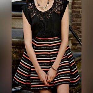 HD in Paris Anthropologie Pleated Skirt Neon Stripes Size 8 Petite Black Orange